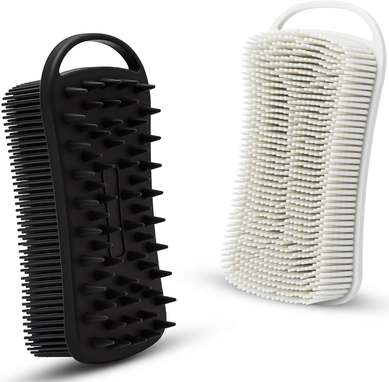 2 PC Silicone Body Scrubber, 2 in 1 Exfoliating Shower Bath Scrubber, Soft Silicone Loofah for Sensitive Skin, Shower Hair Scalp Massager, Easy to Clean, Lather Well (Grey&Black)