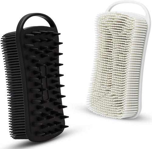 2 PC Silicone Body Scrubber, 2 in 1 Exfoliating Shower Bath Scrubber, Soft Silicone Loofah for Sensitive Skin, Shower Hair Scalp Massager, Easy to Clean, Lather Well (Grey&Black)